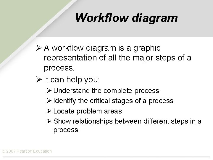 Workflow diagram Ø A workflow diagram is a graphic representation of all the major