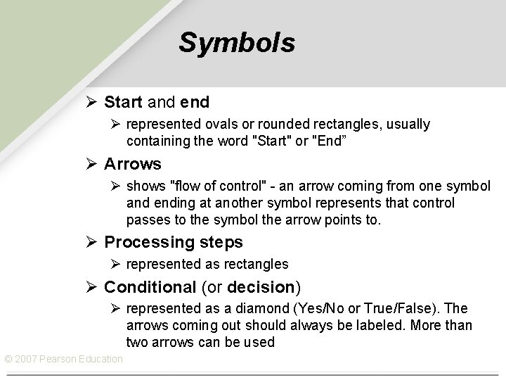 Symbols Ø Start and end Ø represented ovals or rounded rectangles, usually containing the