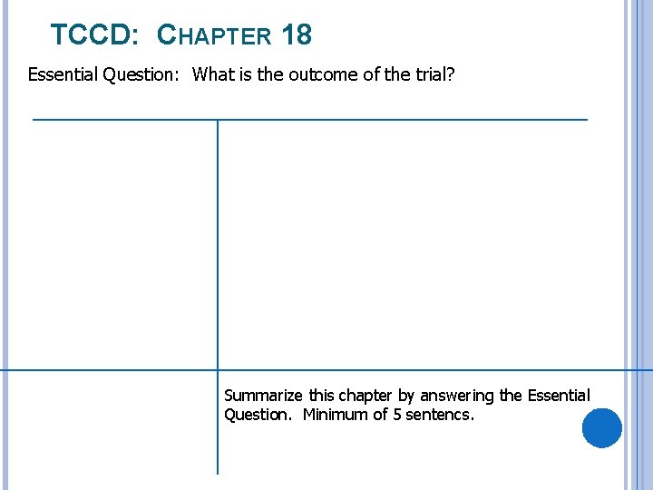 TCCD: CHAPTER 18 Essential Question: What is the outcome of the trial? Summarize this