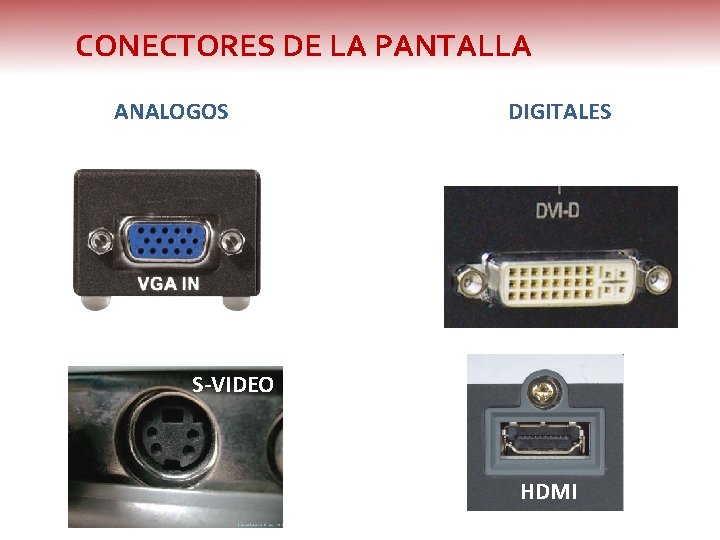 CONECTORES DE LA PANTALLA ANALOGOS DIGITALES S-VIDEO HDMI 