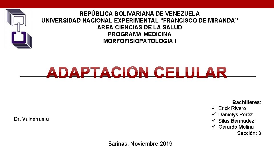 REPÚBLICA BOLIVARIANA DE VENEZUELA UNIVERSIDAD NACIONAL EXPERIMENTAL “FRANCISCO DE MIRANDA” AREA CIENCIAS DE LA