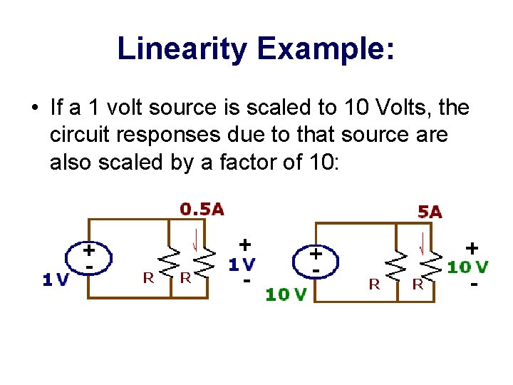 Linearity Example: • If a 1 volt source is scaled to 10 Volts, the