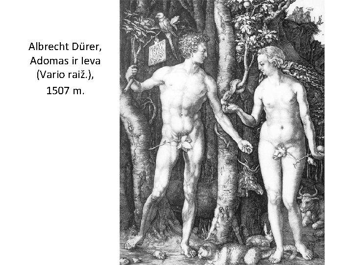 Albrecht Dürer, Adomas ir Ieva (Vario raiž. ), 1507 m. 
