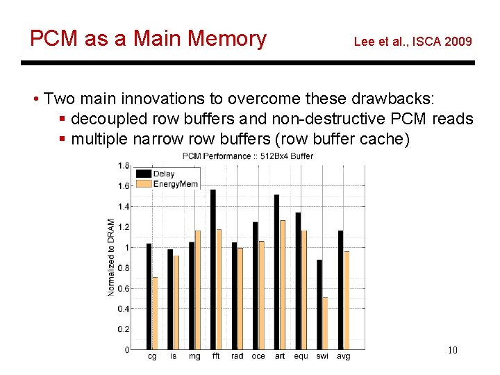 PCM as a Main Memory Lee et al. , ISCA 2009 • Two main