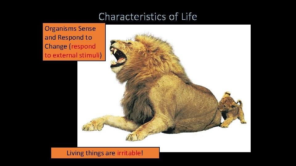 Characteristics of Life Organisms Sense and Respond to Change (respond to external stimuli) Living