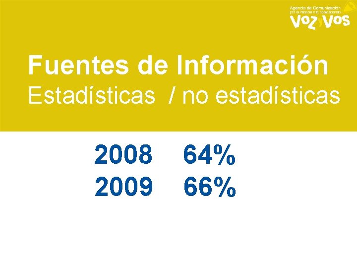 Fuentes de Información Estadísticas / no estadísticas 2008 2009 64% 66% 