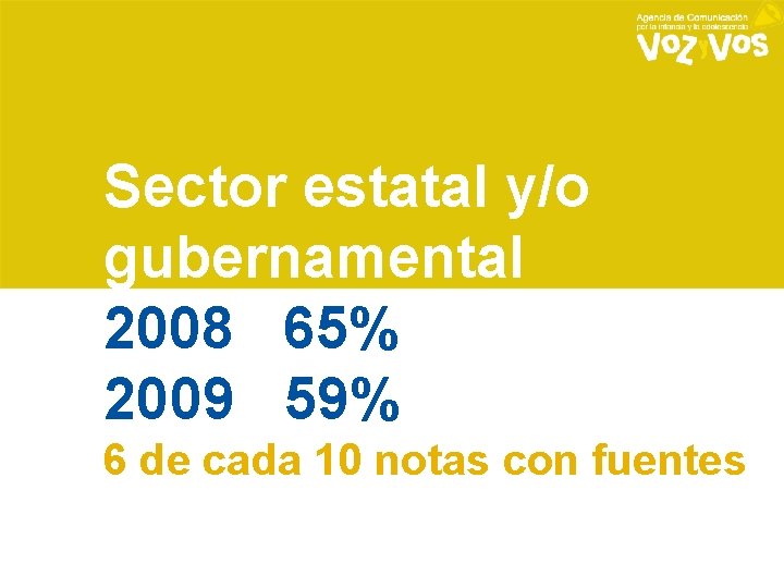 Sector estatal y/o gubernamental 2008 65% 2009 59% 6 de cada 10 notas con