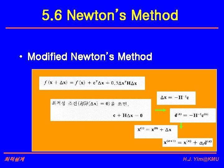 5. 6 Newton’s Method • Modified Newton’s Method 최적설계 H. J. Yim@KMU 