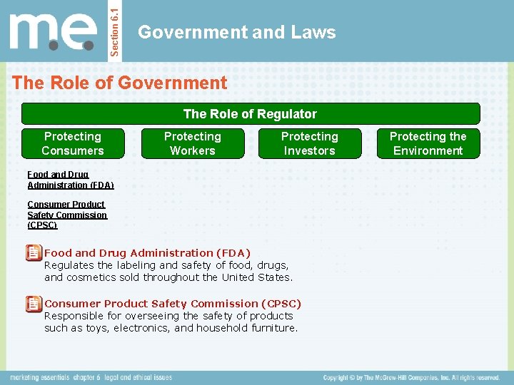 Section 6. 1 Government and Laws The Role of Government The Role of Regulator