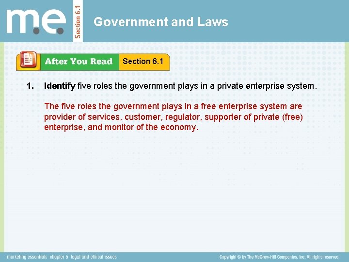Section 6. 1 Government and Laws Section 6. 1 1. Identify five roles the