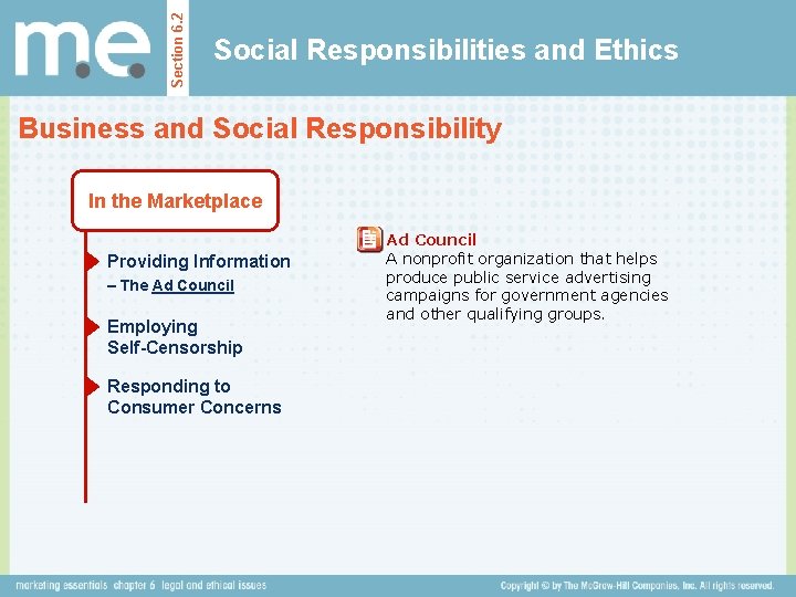Section 6. 2 Social Responsibilities and Ethics Business and Social Responsibility In the Marketplace