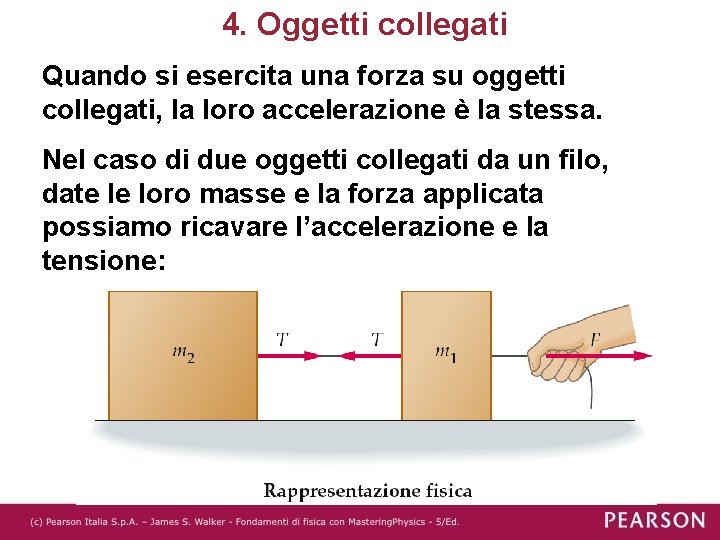 4. Oggetti collegati Quando si esercita una forza su oggetti collegati, la loro accelerazione