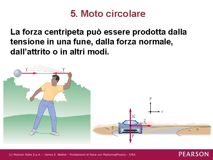 5. Moto circolare La forza centripeta può essere prodotta dalla tensione in una fune,