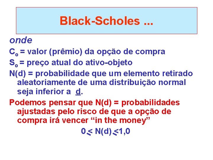 Black-Scholes. . . onde Co = valor (prêmio) da opção de compra So =