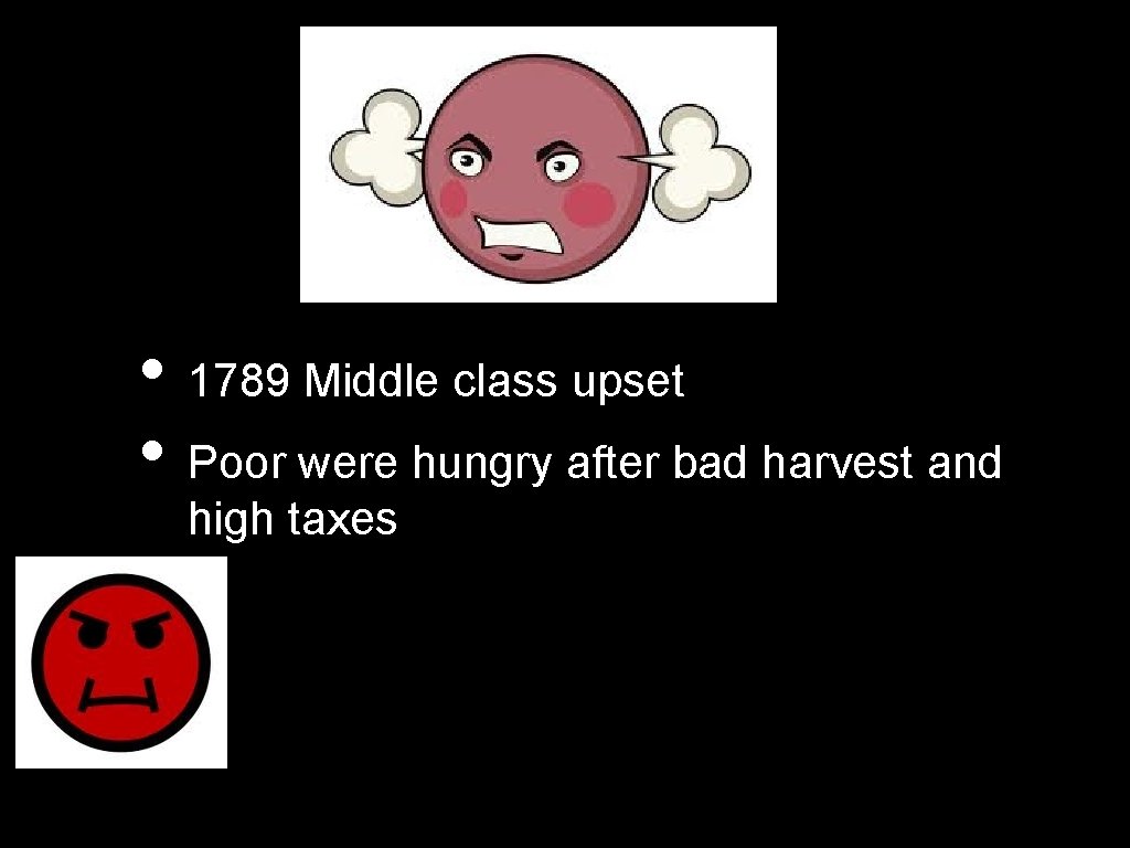  • 1789 Middle class upset • Poor were hungry after bad harvest and