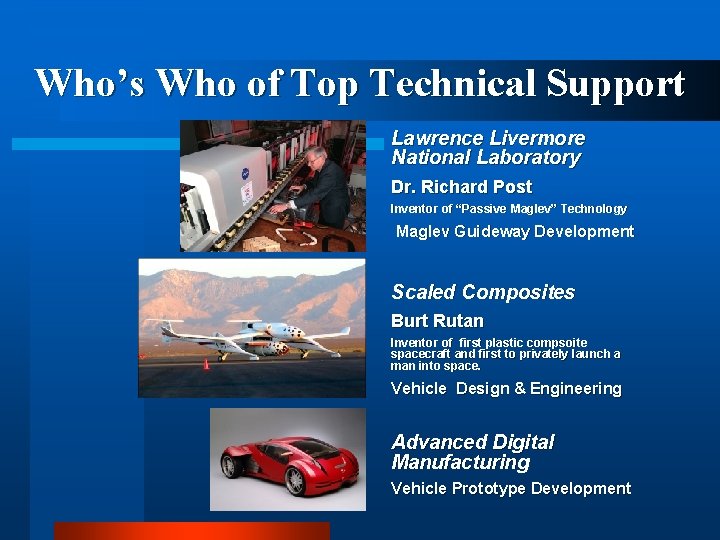 Who’s Who of Top Technical Support Lawrence Livermore National Laboratory Dr. Richard Post Inventor