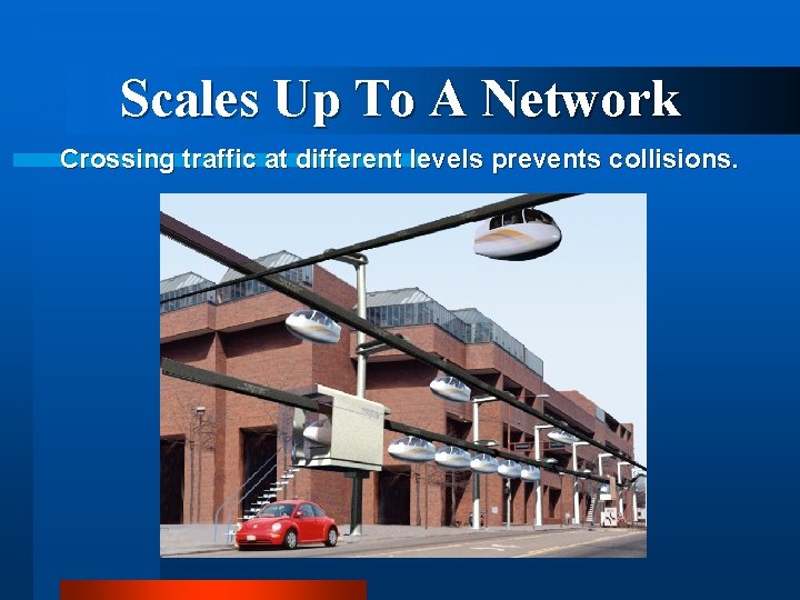 Scales Up To A Network Crossing traffic at different levels prevents collisions. 