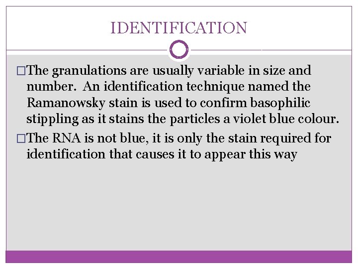 IDENTIFICATION �The granulations are usually variable in size and number. An identification technique named