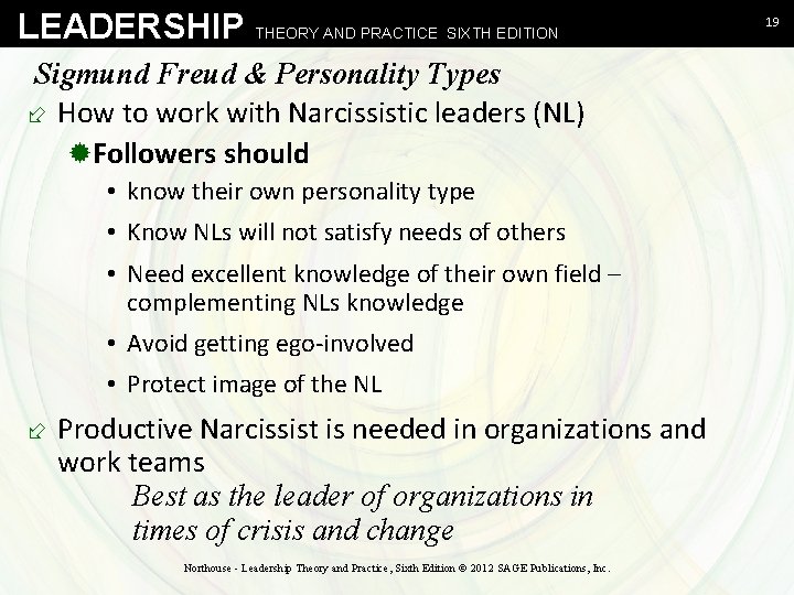 LEADERSHIP THEORY AND PRACTICE SIXTH EDITION Sigmund Freud & Personality Types ÷ How to