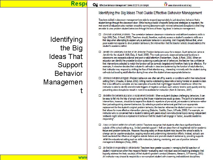Response to Intervention Identifying the Big Ideas That Support Behavior Managemen t www. interventioncentral.