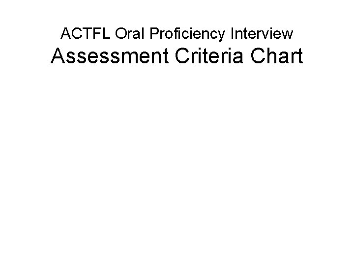 ACTFL Oral Proficiency Interview Assessment Criteria Chart 