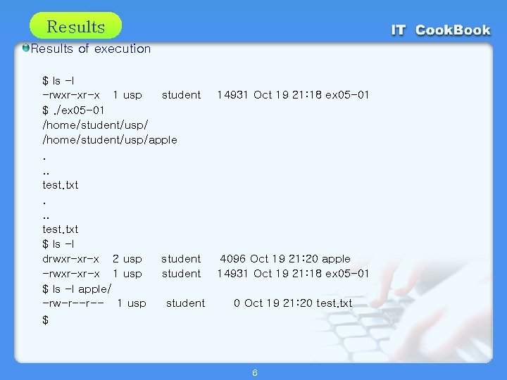 Section 01 08 05 Results of execution $ ls -l -rwxr-xr-x 1 usp student