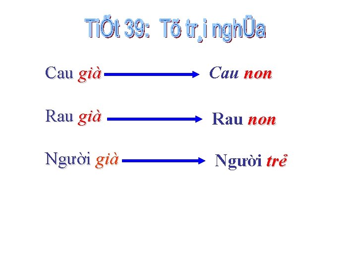 Cau già Cau non Rau già Rau non Người già Người trẻ Cau già Cau non Rau già Rau non Người già Người trẻ