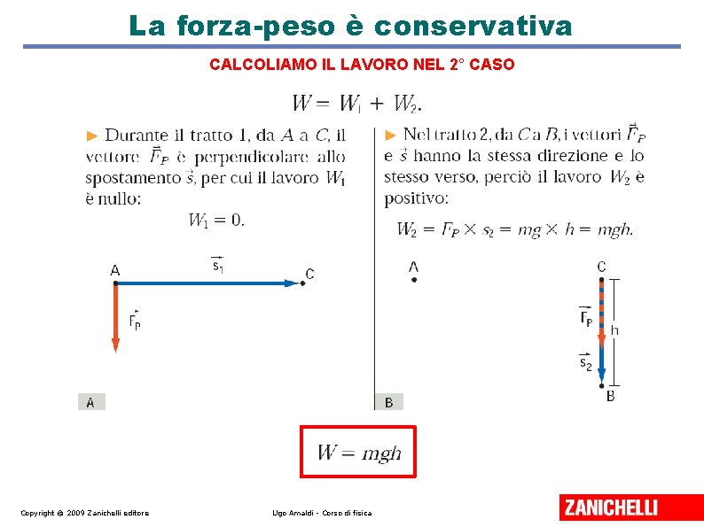 La forza-peso è conservativa CALCOLIAMO IL LAVORO NEL 2° CASO Copyright © 2009 Zanichelli