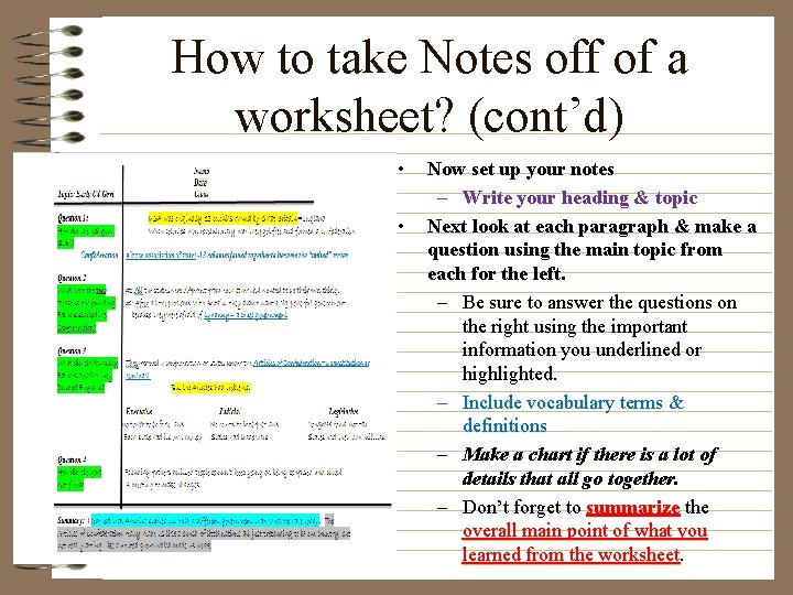 How to take Notes off of a worksheet? (cont’d) • • Now set up