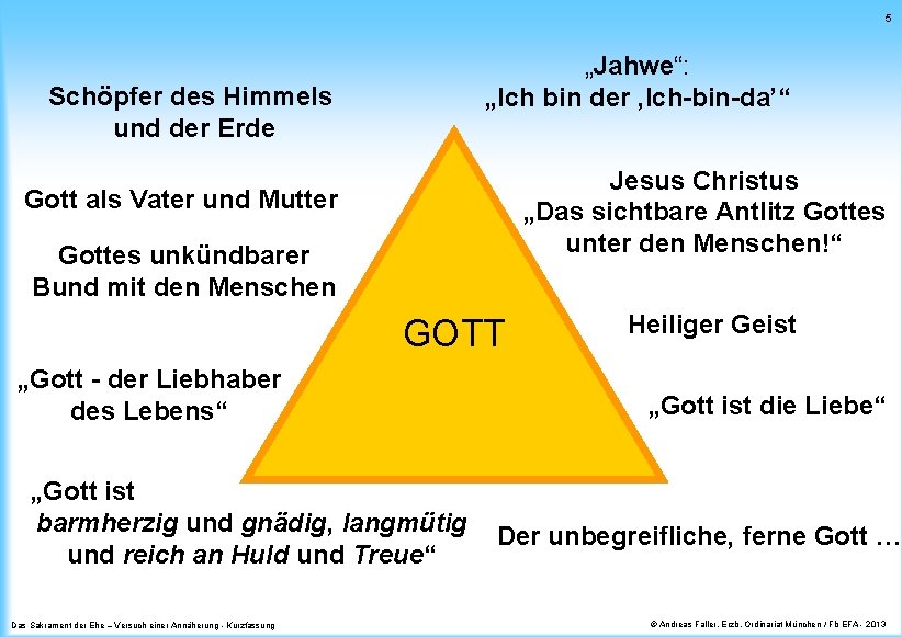 5 „Jahwe“: „Ich bin der ‚Ich-bin-da’“ Schöpfer des Himmels und der Erde Jesus Christus 5 „Jahwe“: „Ich bin der ‚Ich-bin-da’“ Schöpfer des Himmels und der Erde Jesus Christus