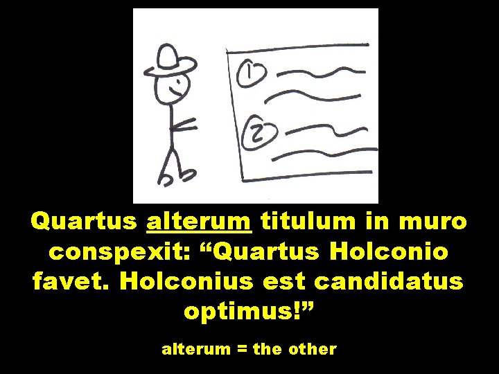 Quartus alterum titulum in muro conspexit: “Quartus Holconio favet. Holconius est candidatus optimus!” alterum