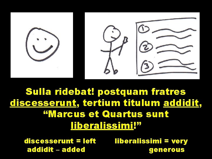 Sulla ridebat! postquam fratres discesserunt, tertium titulum addidit, “Marcus et Quartus sunt liberalissimi!” discesserunt