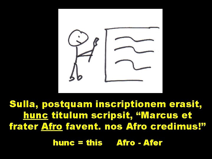 Sulla, postquam inscriptionem erasit, hunc titulum scripsit, “Marcus et frater Afro favent. nos Afro