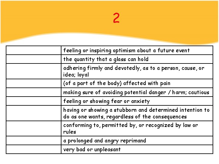 2 feeling or inspiring optimism about a future event the quantity that a glass