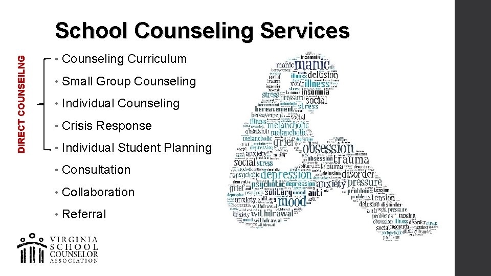 DIRECT COUNSEILNG School Counseling Services • Counseling Curriculum • Small Group Counseling • Individual