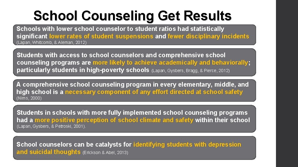 School Counseling Get Results Schools with lower school counselor to student ratios had statistically
