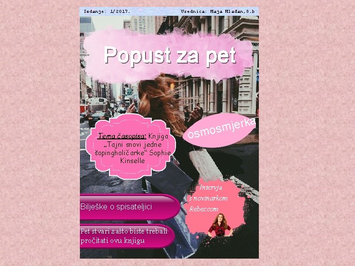 Izdanje: 1/2017. Urednica: Maja Mlađan, 8. b Popust za pet Tema časopisa: Knjiga „Tajni