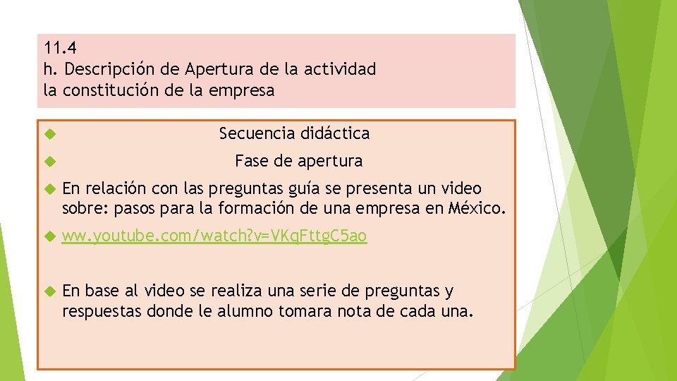 11. 4 h. Descripción de Apertura de la actividad la constitución de la empresa