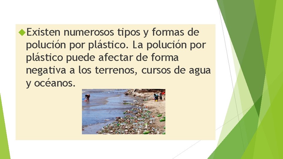  Existen numerosos tipos y formas de polución por plástico. La polución por plástico