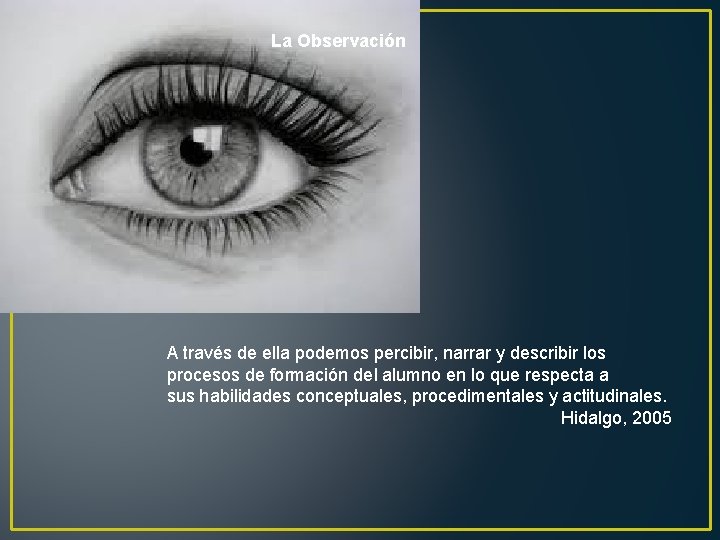 La Observación A través de ella podemos percibir, narrar y describir los procesos de La Observación A través de ella podemos percibir, narrar y describir los procesos de