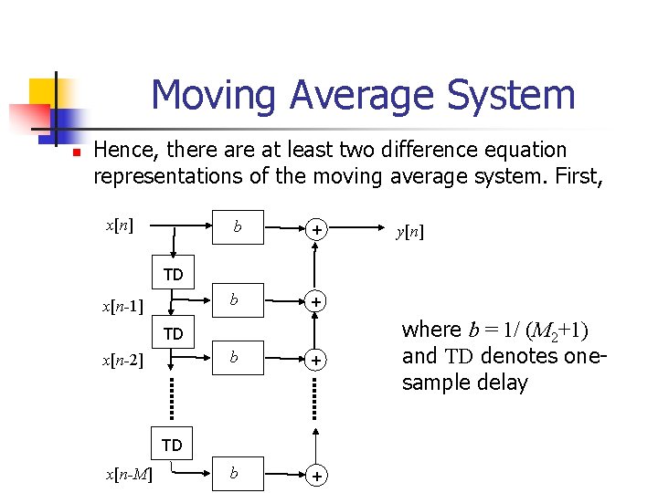 Moving Average System n Hence, there at least two difference equation representations of the
