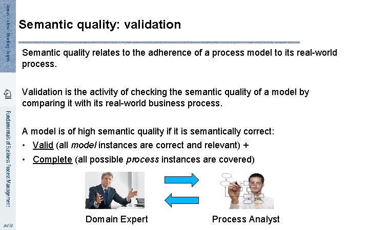 6 5 Semantic quality: validation Semantic quality relates to the adherence of a process