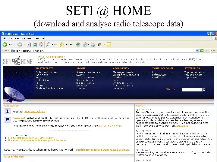 SETI @ HOME (download analyse radio telescope data) 20 -Feb-21 COMP 28112 Lecture 20