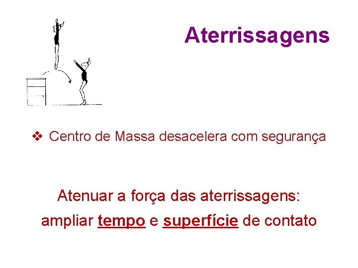 Aterrissagens v Centro de Massa desacelera com segurança Atenuar a força das aterrissagens: ampliar