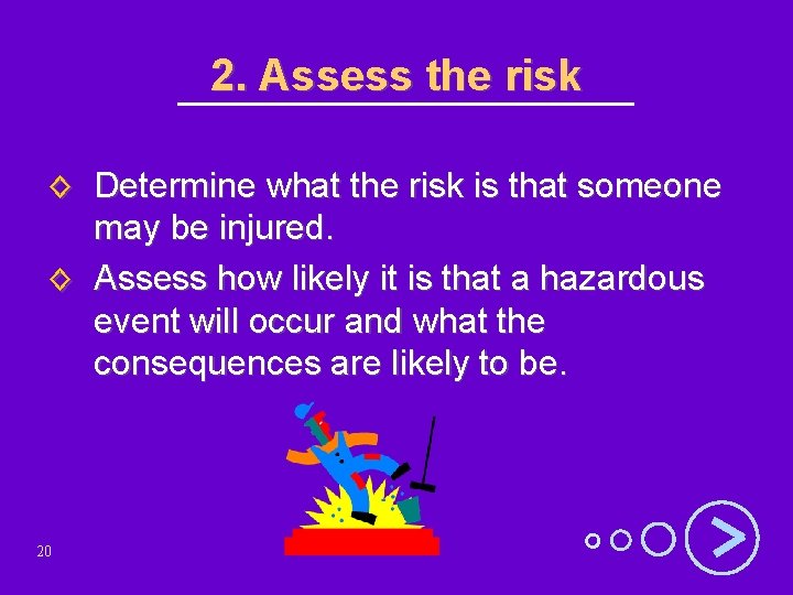 2. Assess the risk ◊ Determine what the risk is that someone may be