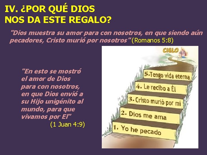IV. ¿POR QUÉ DIOS NOS DA ESTE REGALO? "Dios muestra su amor para con