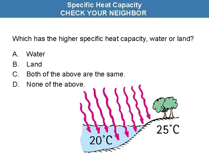 Specific Heat Capacity CHECK YOUR NEIGHBOR Which has the higher specific heat capacity, water