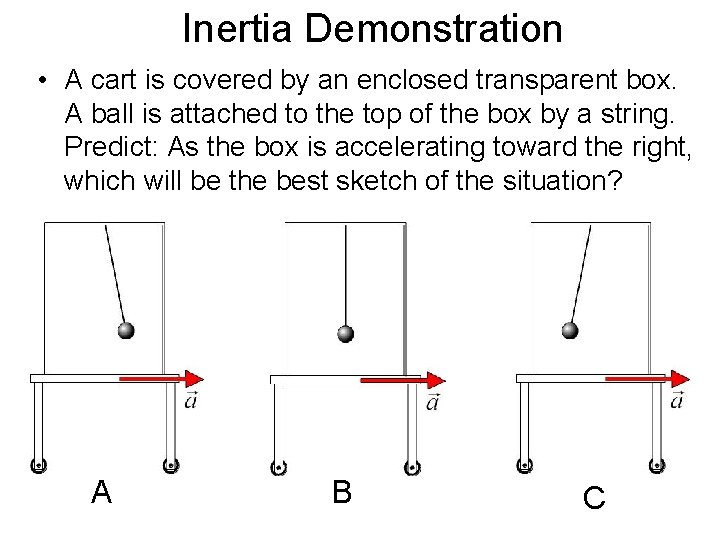 Inertia Demonstration • A cart is covered by an enclosed transparent box. A ball