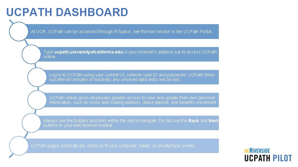 UCPATH DASHBOARD At UCR, UCPath can be accessed through R’Space, see the tool section UCPATH DASHBOARD At UCR, UCPath can be accessed through R’Space, see the tool section