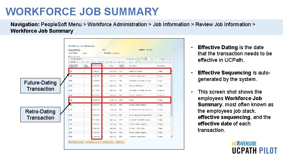 WORKFORCE JOB SUMMARY Navigation: People. Soft Menu > Workforce Administration > Job Information > WORKFORCE JOB SUMMARY Navigation: People. Soft Menu > Workforce Administration > Job Information >